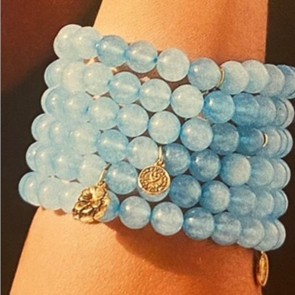 CAbi Pale Blue Beaded Multi-Strand Bracelet with Gold Charms - Picture 2 of 5